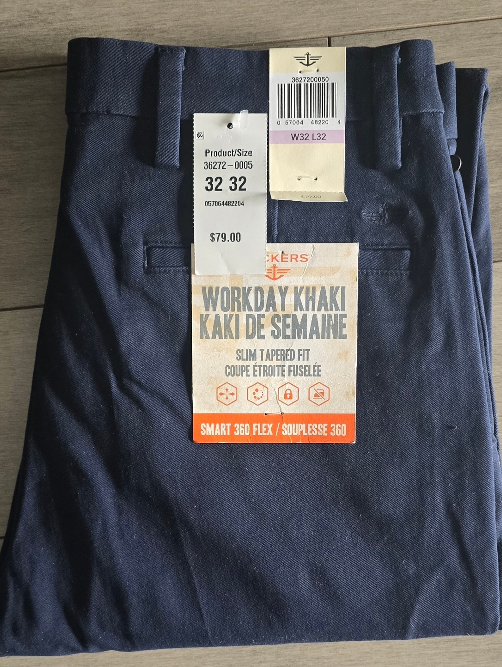 NWT Dockers Navy Workday Navy 360 Strech Slim Tapered Pants Size 32W By 32L